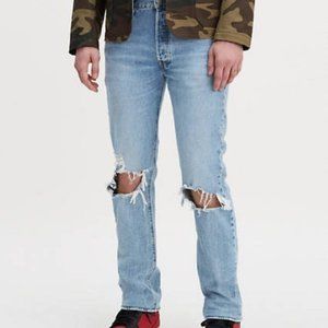 Levis 501 Original Stretch Straight Distressed Ripped Stretch Blue Jeans 36x30